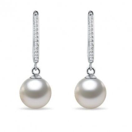 Perlové náušnice se sladovodní perlou 9,5-10mm a diamanty