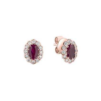 Zlaté náušnice s diamanty a Rubínem rosegold