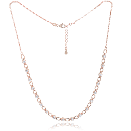 Rose gold elegantní stříbrný náhrdelník s bílými zirkony