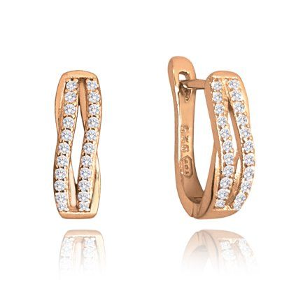 Rose gold elegantní stříbrné náušnice s bílými zirkony 2 řady