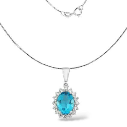 Náhrdelník z bílého zlata Swiss Topaz a diamanty
