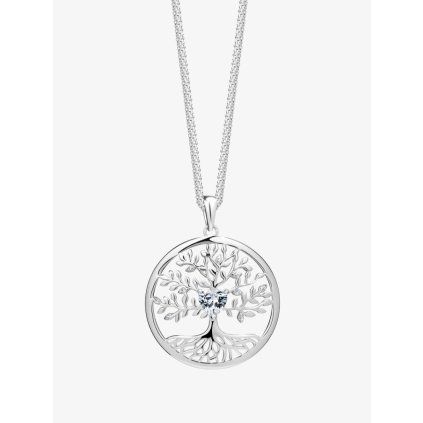 Stříbrný přívěsek s řetízkem Sparkling Tree of Life, strom života s kubickou zirkonií Preciosa, bílý