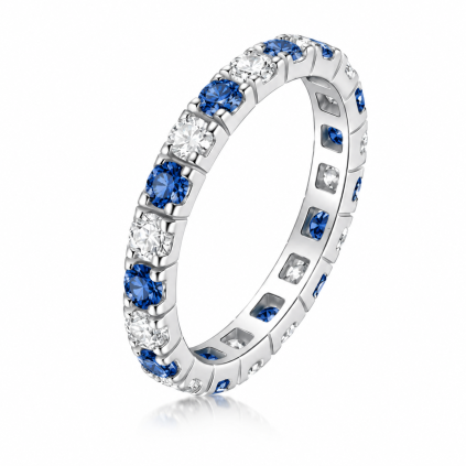 Elegantní prsten s diamanty a safíry